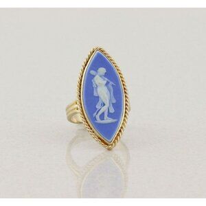14k Yellow Gold Blue Wedgewood Cameo Ring Vintage Size 7